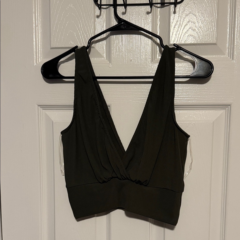 Revamped Deep V-Neck deep green Tank Top crop